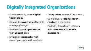 Digitally Integrated Organizations• Fundamentally uses digitaltechnology• Has an innovative culture tomanage change• ...