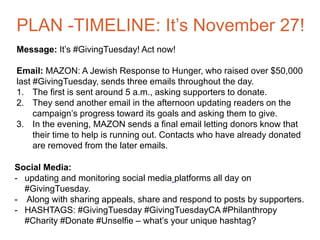 1. What specific objective do you have for Giving Tuesday?2. What specific activity will you be doing on Giving Tuesday?...