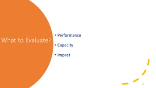 What to Evaluate?• Performance• Capacity• Impact12 
