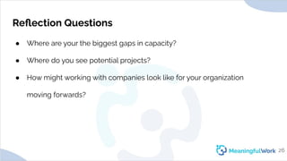 Reﬂection Questions● Where are your the biggest gaps in capacity?● Where do you see potential projects?● How might work...