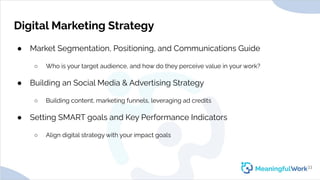 Digital Marketing Strategy● Market Segmentation, Positioning, and Communications Guide○ Who is your target audience, and...