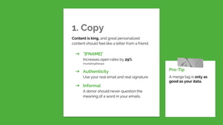 1. CopyContent is king, and great personalizedcontent should feel like a letter from a friend.➔ *|FNAME|*Increases ope...