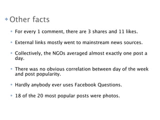 ✤   Other facts    ✤   For every 1 comment, there are 3 shares and 11 likes.    ✤   External links mostly went to mains...