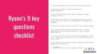Ryann’s 9 keyquestionschecklist1. Why do we want/need to do this? Why now? (big picture goals)2. What are we aiming to...