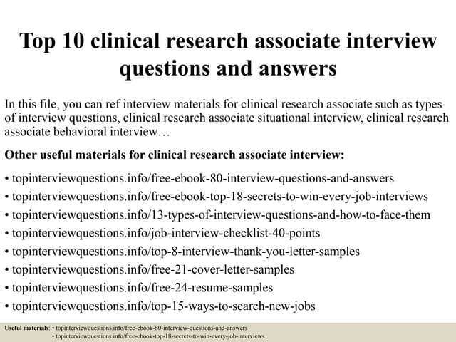 Top 52 clinical research associate ...