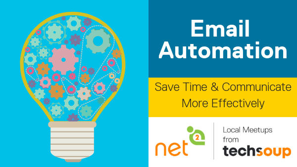 Email automation for nonprofits event cover - icon of lightbulb with gears